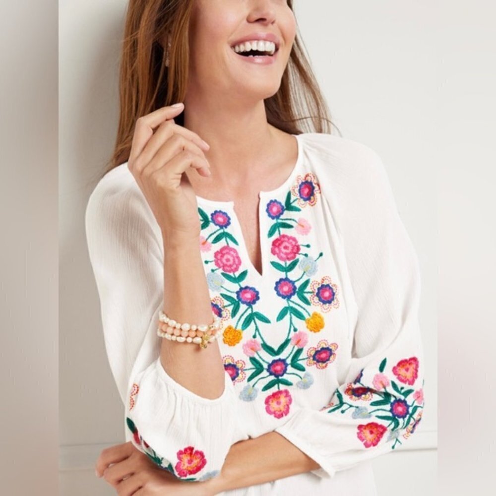 TALBOTS EMBROIDERED GAUZE TOP